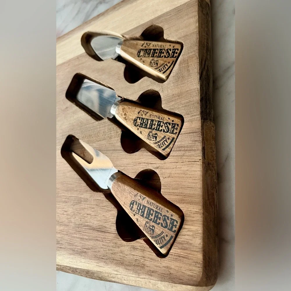 Brandani Inox Cheese Board Knife Set Acacia Wood Cutting Board Charcuterie 9x13
